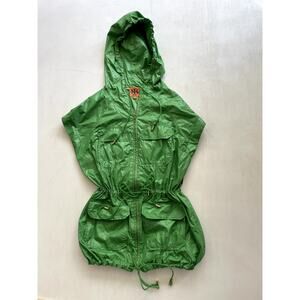 ory Burch Green Hooded Rain Vest Women’s XS Lightweight Windbreaker Cinch Waist